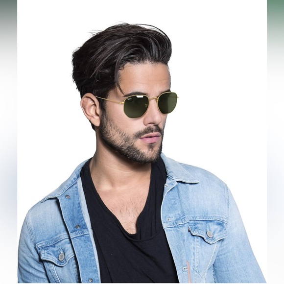 Ray-Ban RB3548N Hexagonal Flat Lens Sunglasses, Gold/G-15 Green, 51 mm - Picture 5 of 7